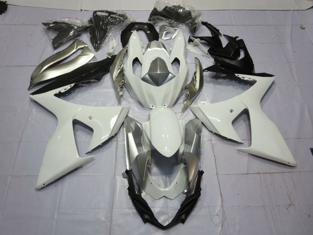 Silver and White 2009-2016 GSXR 1000 Motorcycle Fairings