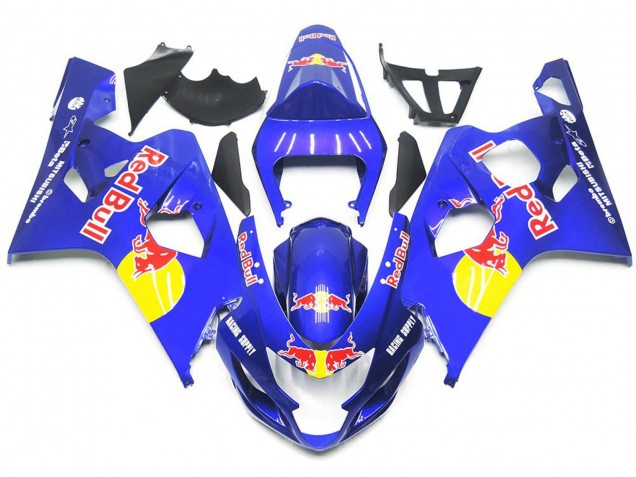 Vibrant Blue Red Bull Style 2004-2005 GSXR 600-750 Motorcycle Fairings