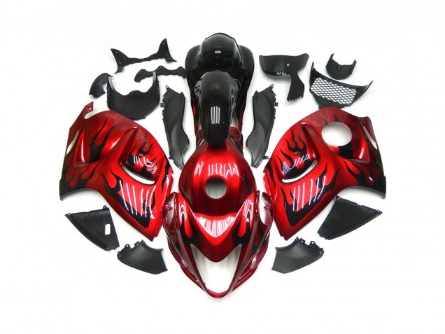 Vibrant Red with Black Flames 2008-2020 GSXR 1300 Hayabusa Motorcycle Fairings