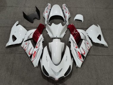 White Red Flame 2006-2011 ZX14R Motorcycle Fairings