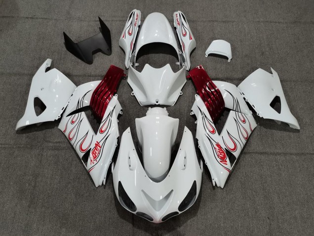 White Red Flame 2006-2011 ZX14R Motorcycle Fairings White Red Flame 2006-2011 ZX14R Motorcycle Fairings