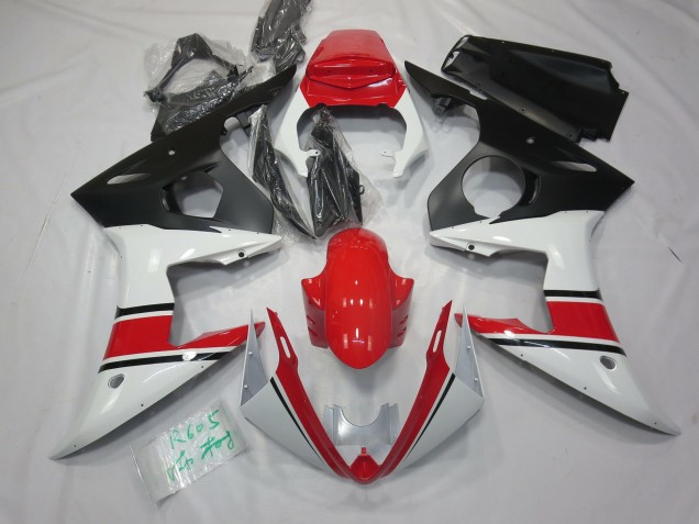 White Red and Black 2005 R6 Motorcycle Fairings