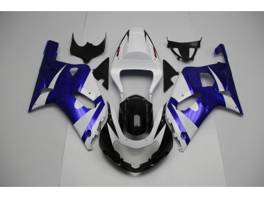 White and Blue 2001-2003 GSXR 600-750 Motorcycle Fairings