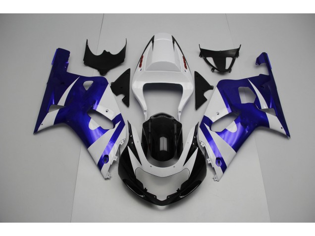 White and Blue 2001-2003 GSXR 600-750 Motorcycle Fairings
