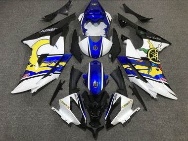 White and Blue Custom 2008-2016 R6 Motorcycle Fairings
