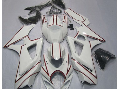 White with Red Pin Stripe 2007-2008 GSXR 1000 Motorcycle Fairings