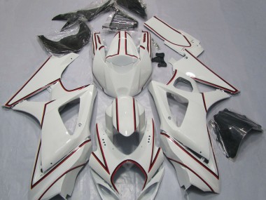 White with Red Pin Stripe 2007-2008 GSXR 1000 Motorcycle Fairings