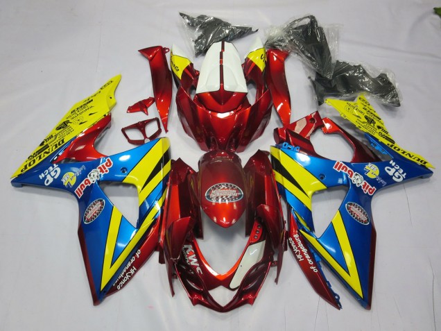 Yellow Red and Blue 2009-2016 GSXR 1000 Motorcycle Fairings