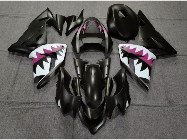 Matte Black and Pink Shark 2004-2005 ZX10R Motorcycle Fairings